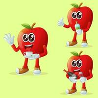 Cute apple characters enjoying beverages vector