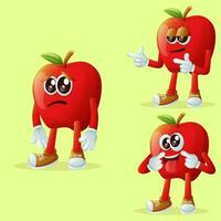 Cute apple characters with different facial expressions vector