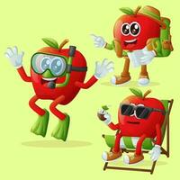 Cute apple characters on vacation vector