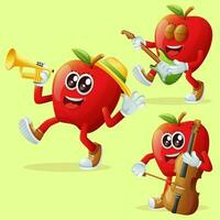 Cute apple characters playing musical instruments vector