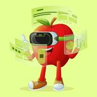 Cute apple character in metaverse vector