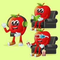 Cute apple characters enjoying leisure activities vector