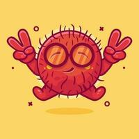 cute rambutan fruit character mascot with peace sign hand isolated cartoon in flat style design vector