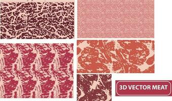 Vector  set of meat background various colors and types or pattern collection. Beef, pork and lamb meat textures Vector illustration