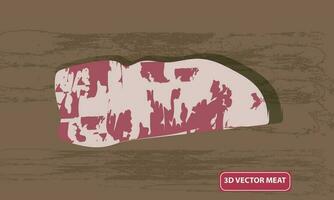 Fresh raw beef steak smoke isolated on background, top view 3d vector illustration