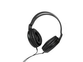 Black, modern headphones on a white isolated background. A device for personal audio listening. photo