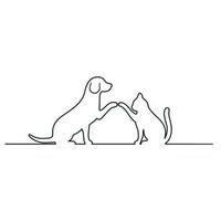 ilustración lineal de contorno de un gato y un perro vector