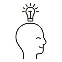 Head profile with think idea mind, line icon. Face with lightbulb. smart idea lamp symbol. Control of mind, positive thinking and inspiration, psychology. Vector