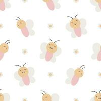 Seamless pattern with cute butterfly and flowers. For card, posters, banners, books, printing on the pack, clothes, fabric, wallpaper, textile or dishes. vector