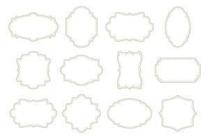 Collection of different curly frames for text, labels. Contour frames, templates, icons, vector