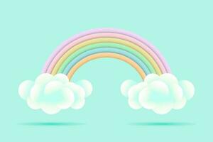 3d baby shower, rainbow with clouds and stars on a pale green background, childish design in pastel colors. Background, illustration, vector. vector