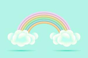 3d baby shower, rainbow with clouds and stars on a pale green background, childish design in pastel colors. Background, illustration, vector. vector