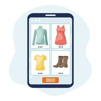 Online shopping concept. A tablet with a screen of a clothing store. Illustration, icon, vector. vector
