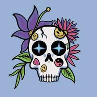Skull Flower Yin Yang Tattoo Cartoon vector