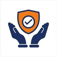 shield icon blue and orange isolate  insurance flat icon vector