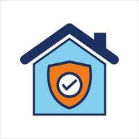 casa seguro plan y proteger icono azul y naranja seguro plano icono vector