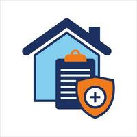 house insurance plan and shield icon  blue and orange insurance isolate  flat icon vector