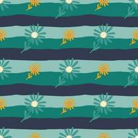 Decorative simple chamomile flower seamless pattern. Simple floral endless background. vector