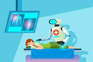 Physical therapy robot, body massage, back and knee massage. Technology in caring for patients. Robots to replace human work. vector