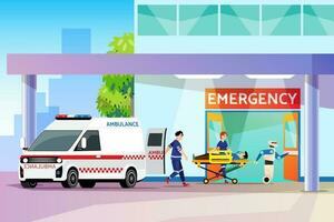 Robots help move patients From the ambulance to the emergency room. Assist in moving in the hospital. Technology in caring for patients and the disabled. vector