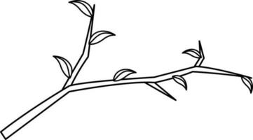 vector illustration of a tree branch, a broken branch, a wooden knot with leaves, doodle and sketch