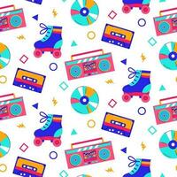 Colorful trendy seamless pattern with 80s-90s elements on white background. vector