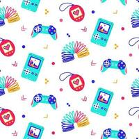 Colorful trendy seamless pattern with 80s-90s elements on white background. vector