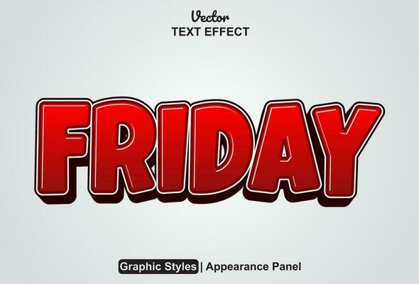 friday text effect with red color graphic style and editable.