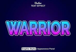 warrior text effect with blue color graphic style and editable. vector