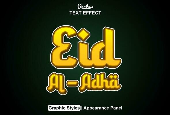 eid al adha text effect with yellow graphic style and editable.