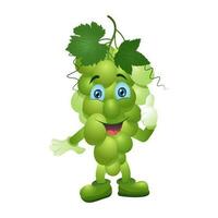 Funny cute character green table grapes. Vector illustration realistic style