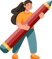 Woman standing with huge pencil vector