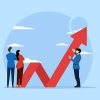 Business Concept Grow increase sales and profits, growth or progress to achieve goals and targets, upgrade or development to improve performance, business team view graphic arrows rising high. vector