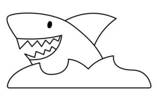 Vector black and white shark and water icon. Cute sea animal illustration. Treasure island hunter picture. Funny pirate party line element or coloring page for kids. Scary fish picture