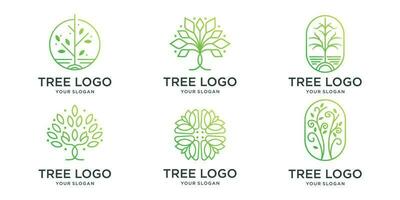 line tree logo set design template. collection of tree minimalist inspiration logotype. vector