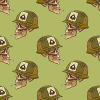 Military pattern of Vietnamese soldier skull and helmet in hand drow style for print and design. Vector illustration.