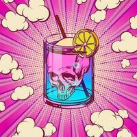 Concept with a glass of deadly cocktail in pop art style for print and design. Vector illustration.