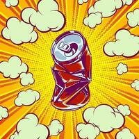 Concept with a crumpled pop art soda can for print and design. Vector illustration.