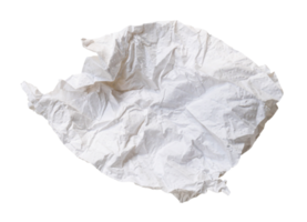 Single screwed or crumpled tissue paper or napkin in strange shape after use in toilet or restroom isolated with clipping path in png file format