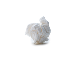 Single screwed or crumpled tissue paper or napkin in strange shape after use in toilet or restroom isolated with clipping path and shadow in png file format