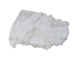 Single screwed or crumpled tissue paper or napkin in strange shape after use in toilet or restroom isolated with clipping path in png file format