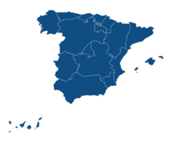 España mapa en el azul color de regiones mapa png