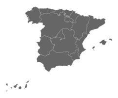 España mapa en el gris color de regiones mapa png