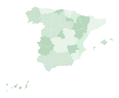 Spain map on the green color of regions and administrative map png