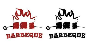 carne brocheta parrilla con fuego logo vector