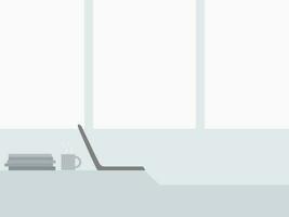 Empty room with desk coffee cup  books and laptop, workplace background in flat vector. vector