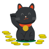 schwarz Glücklich Katze. japanisch Stil. Symbol zum Netz. png