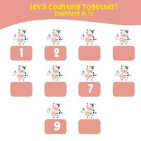 Counting animal for Preschool Children. Educational printable math worksheet. Counting practice. Vector file.