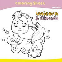 Educational printable coloring worksheet. Cute unicorn illustration. Printable coloring page. Vector illustrations.