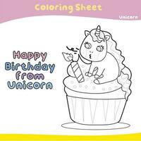 Educational printable coloring worksheet. Cute unicorn illustration. Printable coloring page. Vector illustrations.